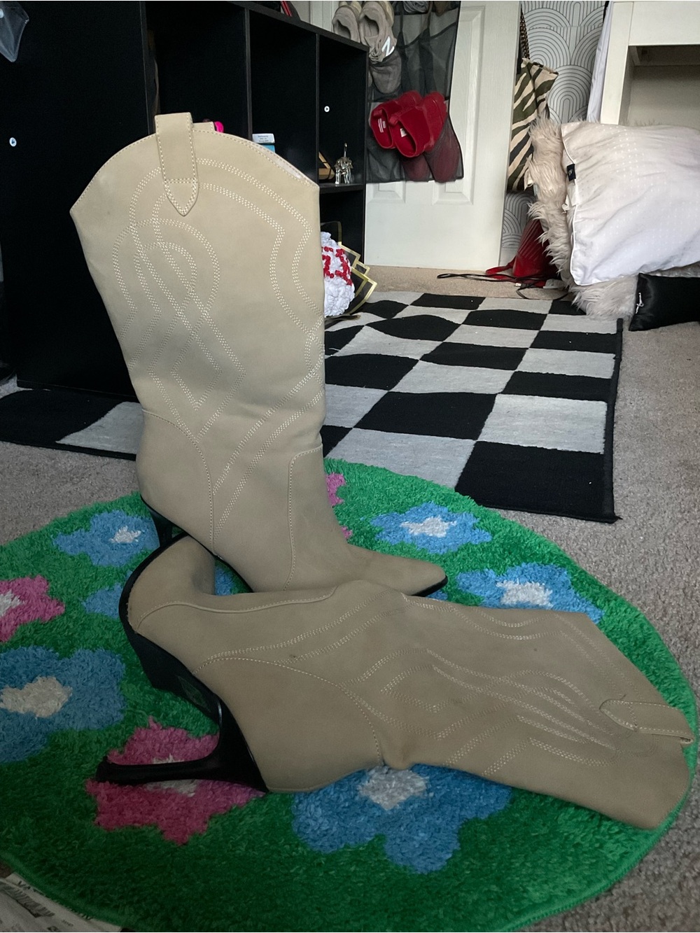Forever 21 Beige Western-Inspired High Heel Boots